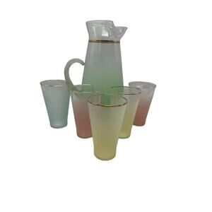 Vintage West Virginia Glass MCM Cocktail Pitcher & Five Glasses
